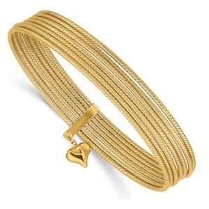 14k Slip-on 7 Bangles with Dangle Heart Bracelet
